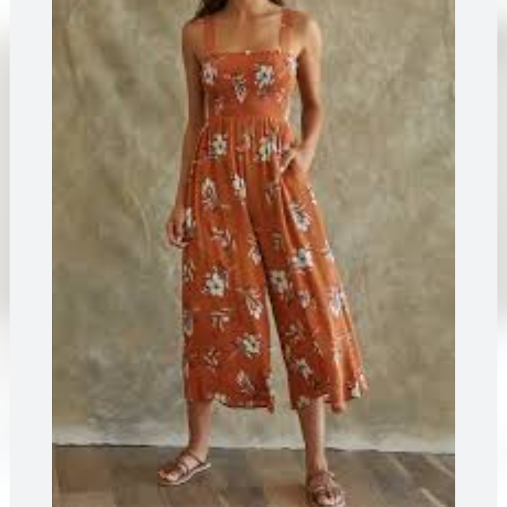 Band of Gypsies B.O.G. Collective Orange Floral Wide Cropped Jumpsuit Size M